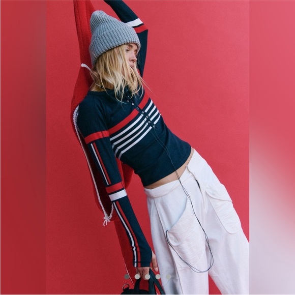 Fp movement black striped Henley Top - Picture 2 of 7